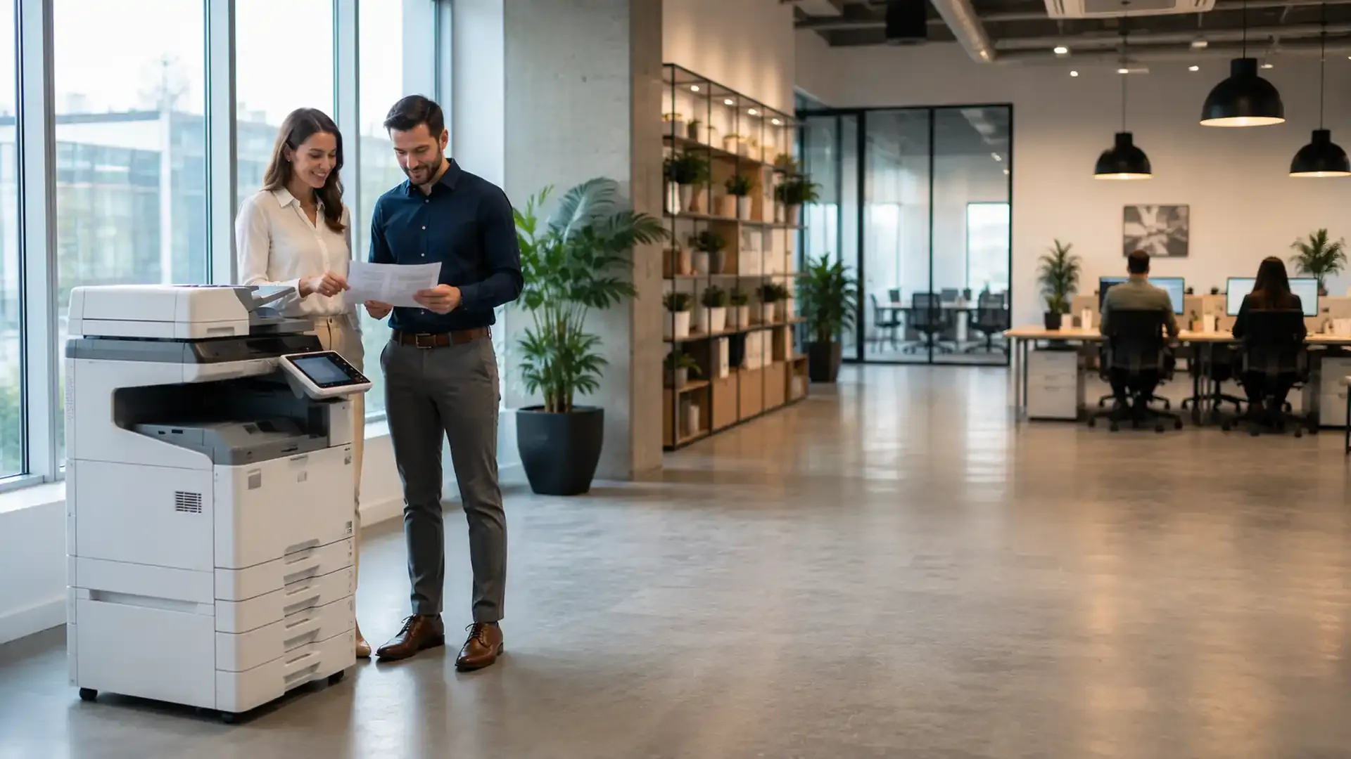 Compact multifunction printer in a bright York office