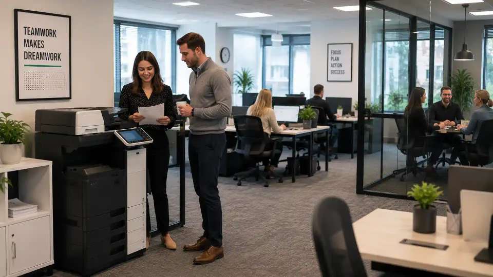 Dewsbury office team at a leased multifunction printer